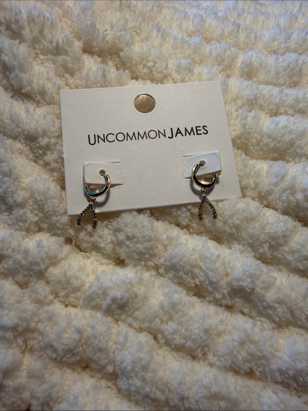 Uncommon James Gold Hoop Earrings with Pave Wishbone Charms